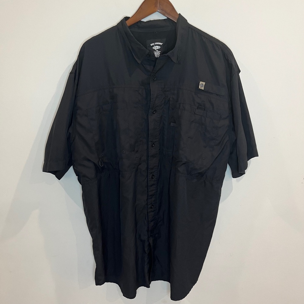 Reel Legends Mens XXL Black Short Sleeve Fishing Shirt Ventilated Ripstop PFG